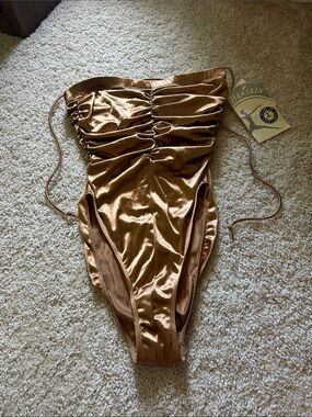 Danskin Shimmery Bronze Ruched One-Piece Swimsuit